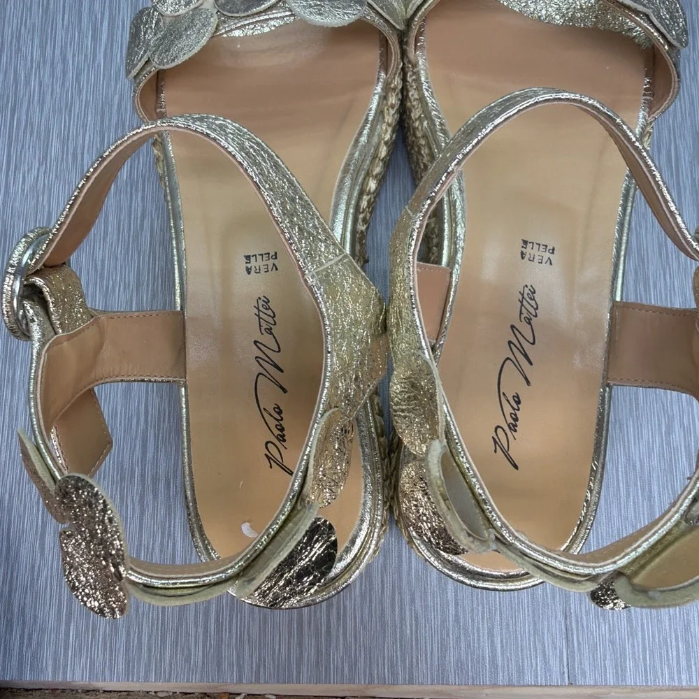Paolo Mattei Gold Espadrille Platform‎ Sandals Italy EU 39 US 8 Resort Wedding